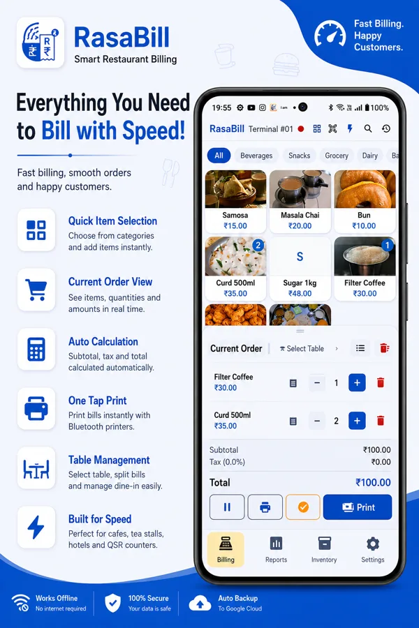 KOT & Table Management for Android Restaurants — Free with RasaBill
