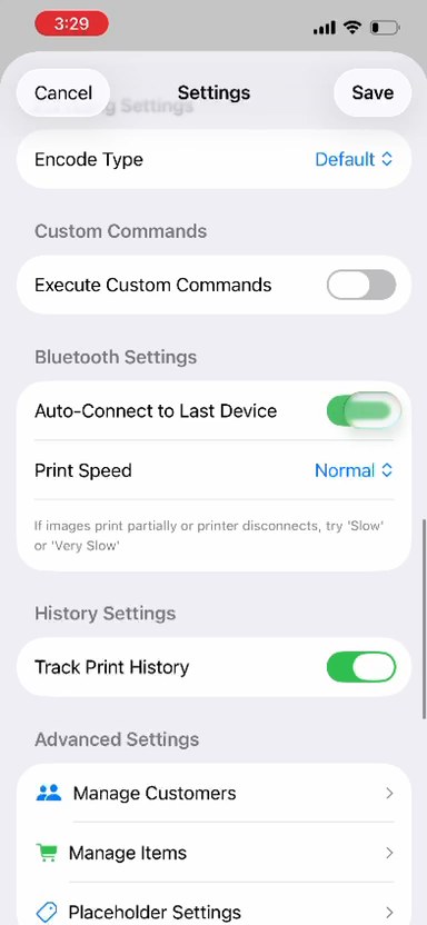 Settings screen showing Auto-Connect to Last Device toggled on
